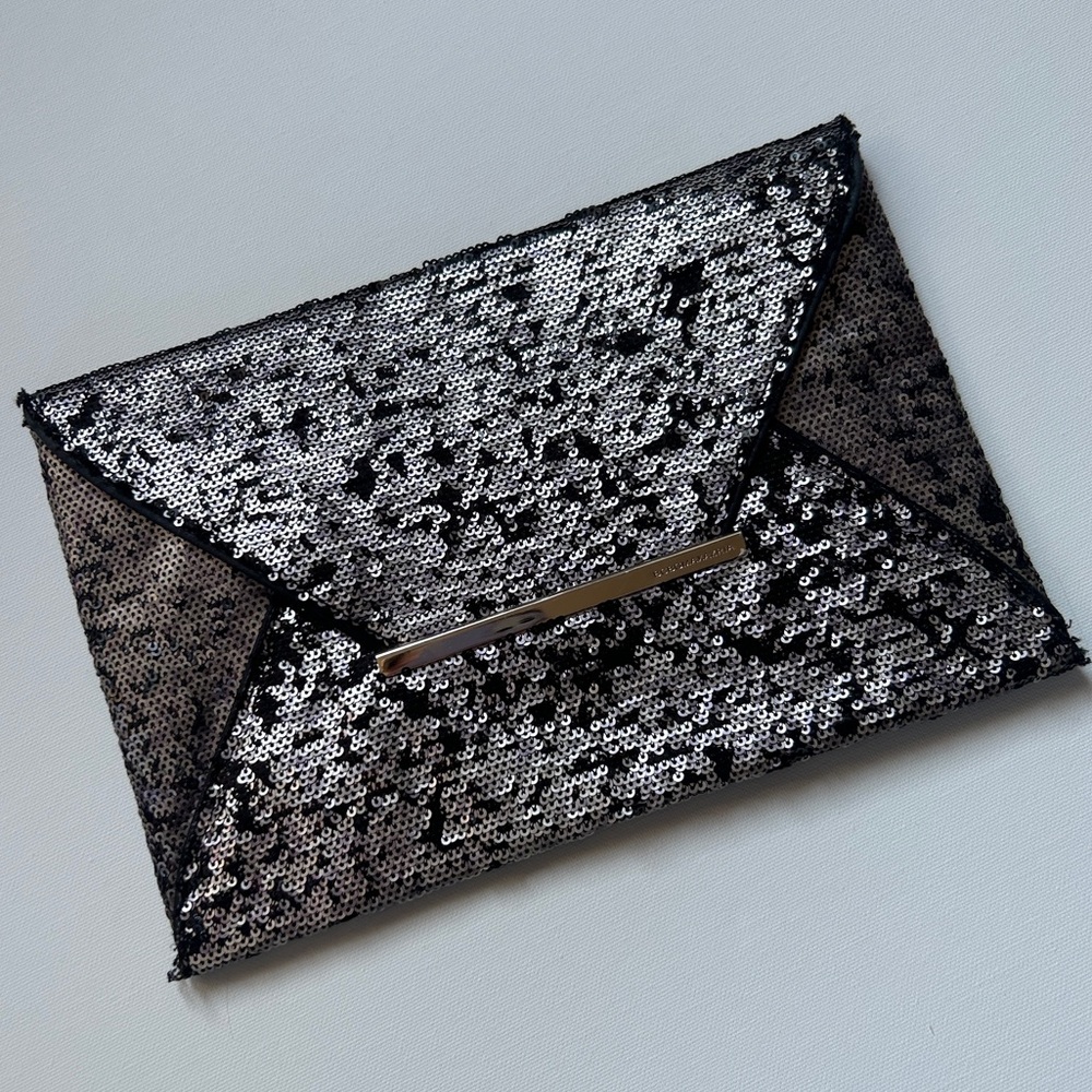 BCBG Black and Silver Sequin Clutch